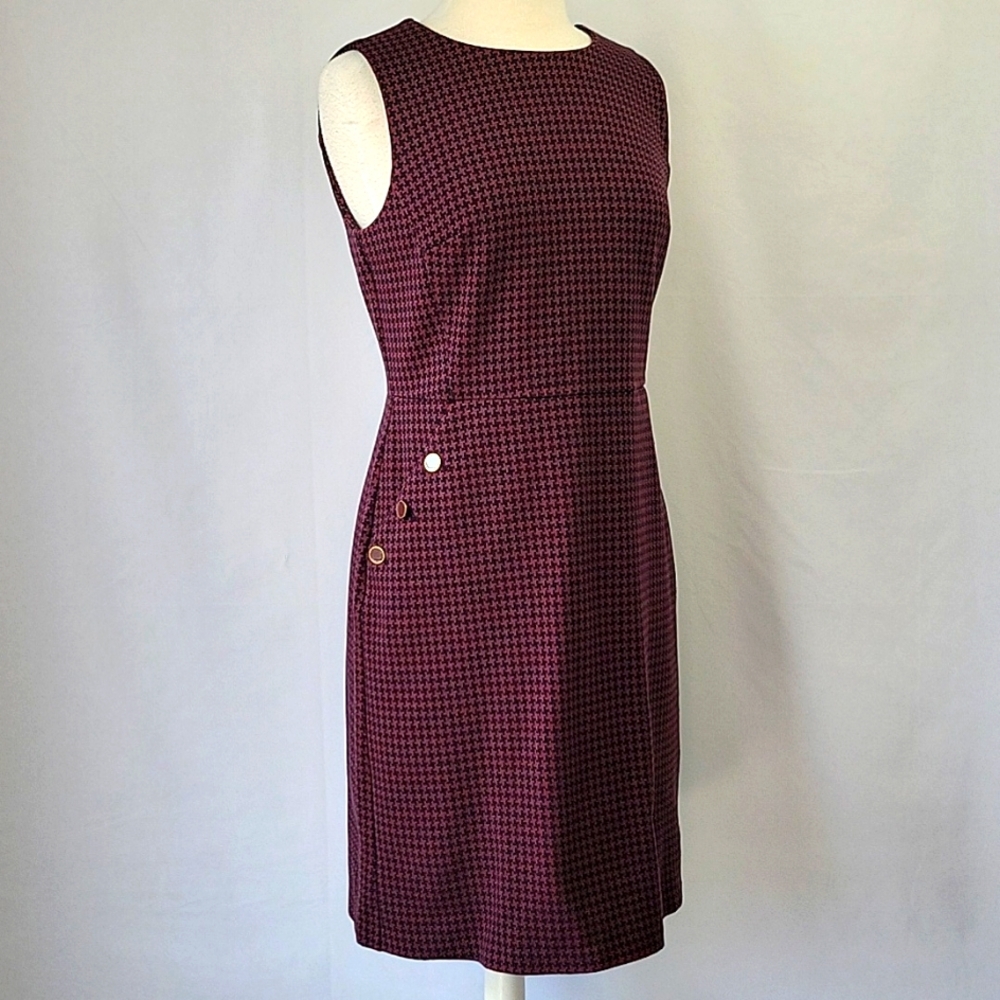 Talbots Ponte Knit Dress Black/ Wildberry Houndstooth Size 8